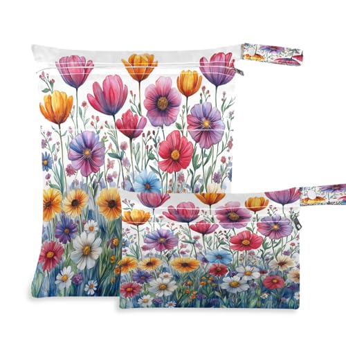 ATTX Watercolor Garden Wet Dry Bags 2-Pack - Reusable Cloth Diaper Storage for Travel, Beach & Gym | Multi-Use Waterproof Bags for Swimsuits, Baby Clothes, Sports Gear#426
