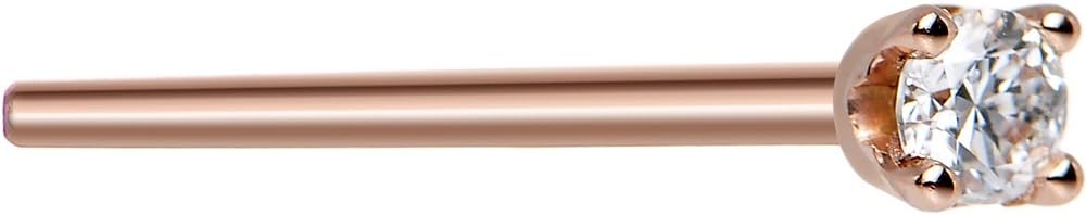 Body Candy Solid 14k Rose Gold 2mm Cubic Zirconia Straight Fishtail Nose Stud Ring 18 Gauge 17mm