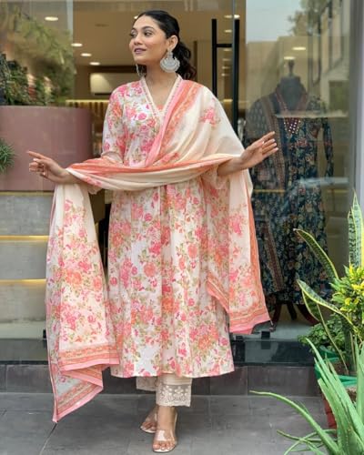 Rayon Anarkali Indian Kurti For Women Summer Dress Kurta Pant With Dupatta Set3