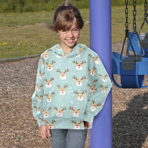Kids Hoodies Sweaters Christmas Xmas Elk Deer Hooded Sweatshirts with Big Pockets for Boys Girls B04002763