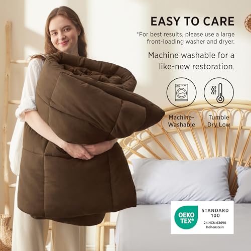 Image of Bedsure Comforter Duvet Insert - Quilted Comforters King Size, All Season Duvet, GentleSoft Down Alternative Bedding, with 8 Tabs, Gifts for Women /Men, Brown, King 90 x 102 Inches