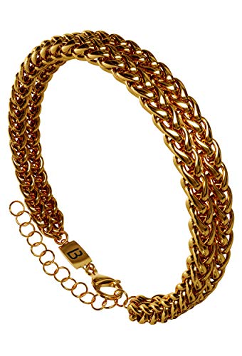 Handmade Luxury Stainless Steel Silver Gold Bracelets for Men, Mens Bracelet Silver Gold Plated Chain fits Arm Size 6.7" to 8.4", Cuff Bracelet Mens (Double Gold)