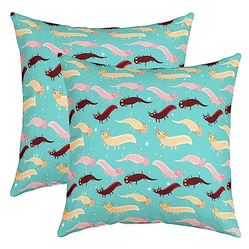 Loussiesd Axolotl - Set di 2 federe per cuscini con motivo a salamandra, decorazione per divano, oceano, mare, mare, mare, 2 federe morbide 55,8 x 55,6 cm