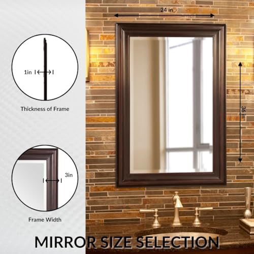 Image of Howard Elliott Collection George Rectangular Oil Rubbed Bronze Wall Mirror, Rectangle Hanging Wood Framed Vanity Mirrors for Home Decor, Living Room, Bathroom, Bedroom, or Hallway, 24 x 36 Inch
