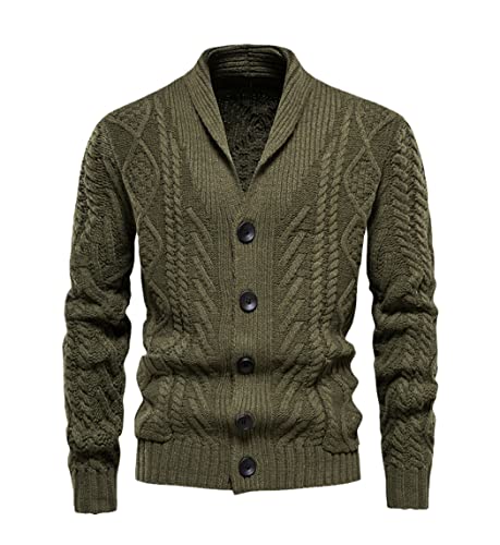 Cardigan tricoté pour homme vert militaire XXL - Pull décontracté d'hiver chaud et veste en maille