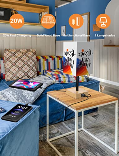 Srtcllt Table Lamp For Bedroom, Modern Warm Bedside Lamps With 2 Shades, Solid Wood Nightstand Lamp With 20W Usb C + A Fast Charger Port & Ac Outlet, For Living Room Home Office Dorm (Bulb Included) #TOP3