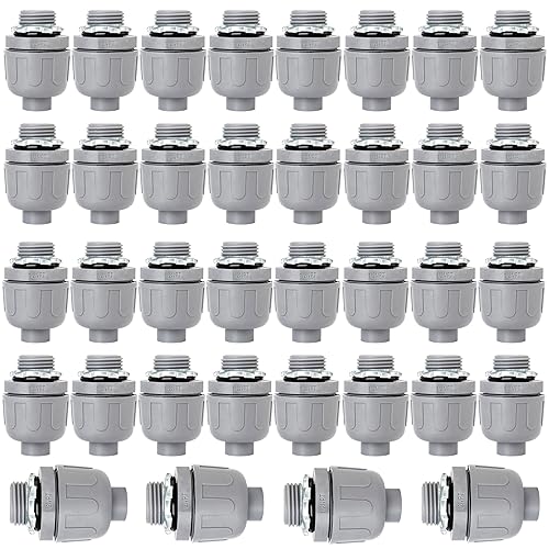 Wocloer (36 Pack) 1/2 inch Liquid Tight Connector PVC Flexible Conduit Connector Straight 180 Degree UL Listed Electrical Conduit Connector Fittings