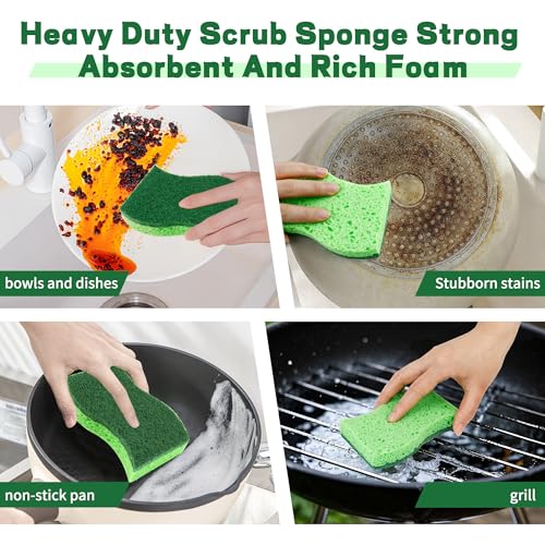 Image of 12 Count Heavy Duty Scrub Sponges,Long Lasting Cleaning Sponges for Cleaning Kitchen and Household, Dishes,Dual Sided Kitchen Sponges for Non-Coated Cookware-Green