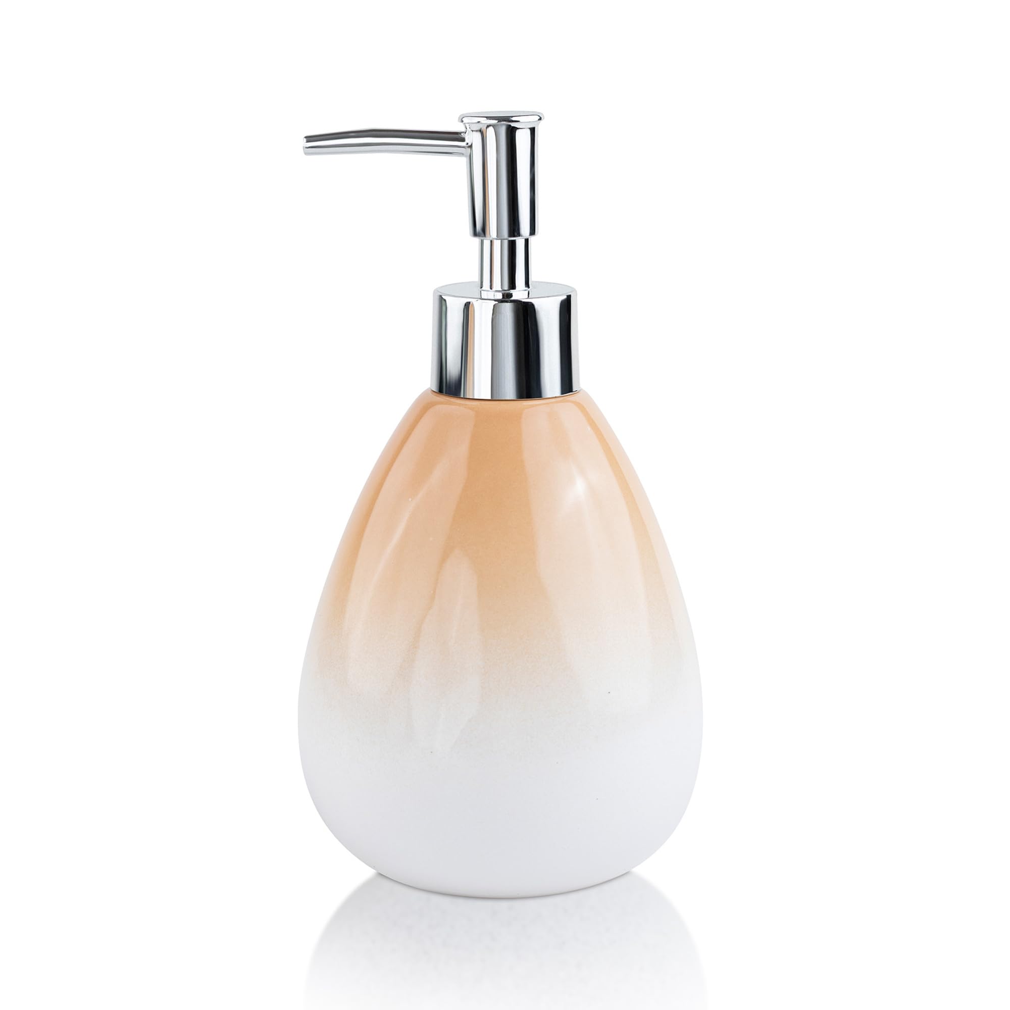 Birch & Co. Ceramic Soap Dispenser For Wash Basin - Handwash Dispenser Bottle - Leak-Proof Design With Silver Glossy BPA-Free Pump, Omra, Peach,Soapdispenser_Omra_Peach