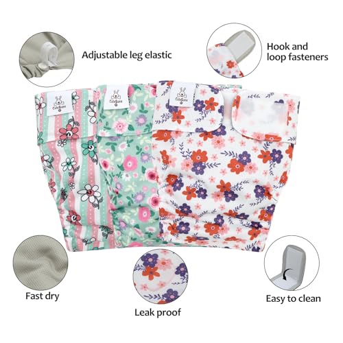 Image of CuteBone Washable Dog Diapers Female No Tail Hole 3 Pack Reusable Doggie Period Training Pants for Docked-Tail Frenchie French Bulldog Boston Terrier Without Tail WWD35L