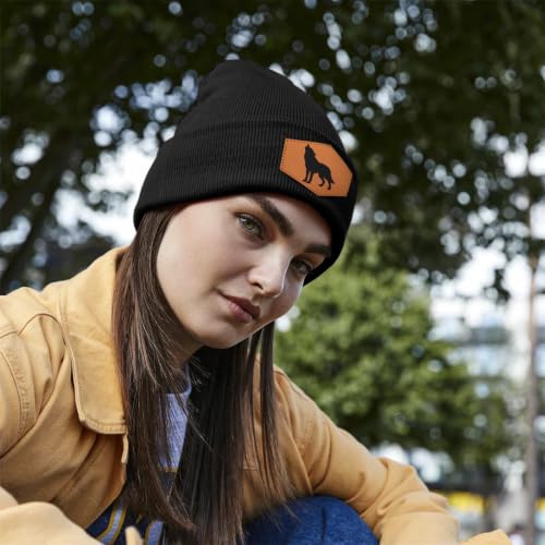 Image of Wolf Beanie Hat for Men Women, Warm Winter Knit Cap Black
