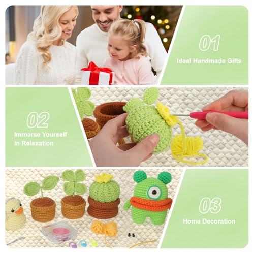Image of Autglint Potted Plant Crochet Kit for Beginners, Learn to Crochet Starter Kit with Pre-Started Yarn & Easy-to-Follow Video Tutorials, DIY Amigurumi Animal Kit for Adults Kids Gift