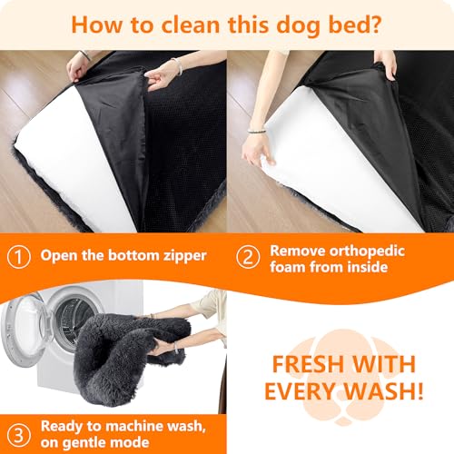 HMTOPE Orthopädisches Hundebett, Hundesofa, hohen Rand, Hundekissen, Hundekorb, Abnehmbar und waschbar, Grosse Hunde, 120 x 85 x 22 cm, Dunkelgrau