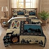 WeCozy Twin Size Comforter Set with Pillowcase, Deer Bear Wildlife 2 Pcs Bedding for Kids and Adults, Black Brown Country Soft Comforter Set for Bedroom Bed Decor