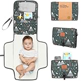 KeaBabies Portable Diaper Changing Pad - Large Waterproof Baby Changing Mat, Compact Travel Diaper Clutch, Functional Pockets Fit Newborn Essentials, Wipeable & Padded Baby Changer (Woods)