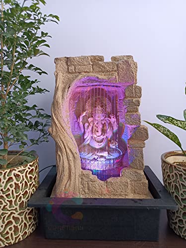 Image of Ganesha Waterfall Table Top Water Fountain for Home Decor /Office /Indoor & Outdoor /Garden /Puja Room /Vaastu (Yellow ganesha)