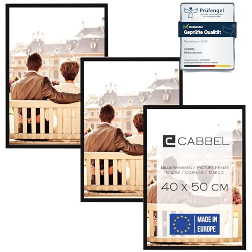 CABBEL Dreierpack (3 Stk.) Bilderrahmen 40x50 cm MDF Holz-Rahmen in Schwarz | mit bruchsicherem Plexi-Glas/Modern