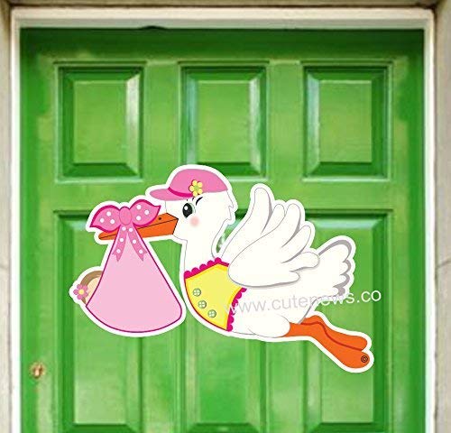 It's A Girl Stork Door Sign, Welcome Home Newborn Announcement Hanger, Shower Party Oh Baby Art Decoration, New Birth Arrival Card, Special Delivery Hospital Wreath, Nursery Pink Decor, Keepsake Gift #TOP2
