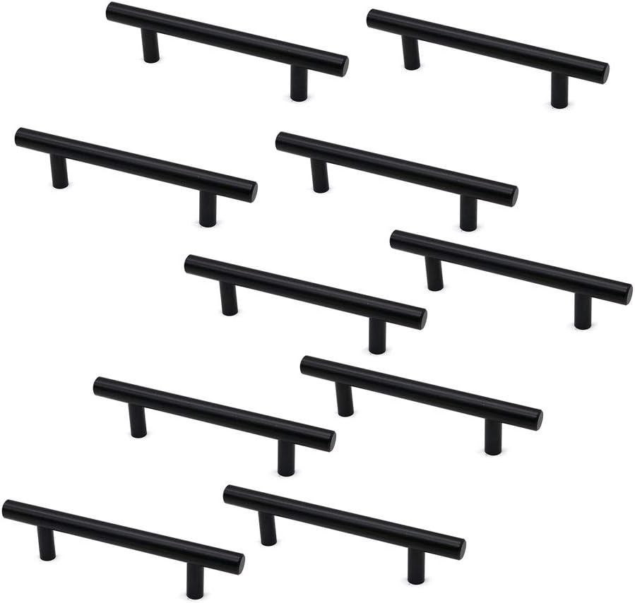 NUZAMAS Set of 10 NUZAMAS Matt Black Cabinet Door T-Handles and Pulls, Furniture Drawer Handles, Zinc Alloy, 150mm Long, Kitchen Cabinet Wardrobe Knobs Bars, Center to Center 96mm