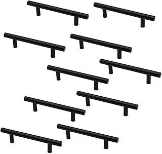 NUZAMAS Set of 10 NUZAMAS Matt Black Cabinet Door T-Handles and Pulls