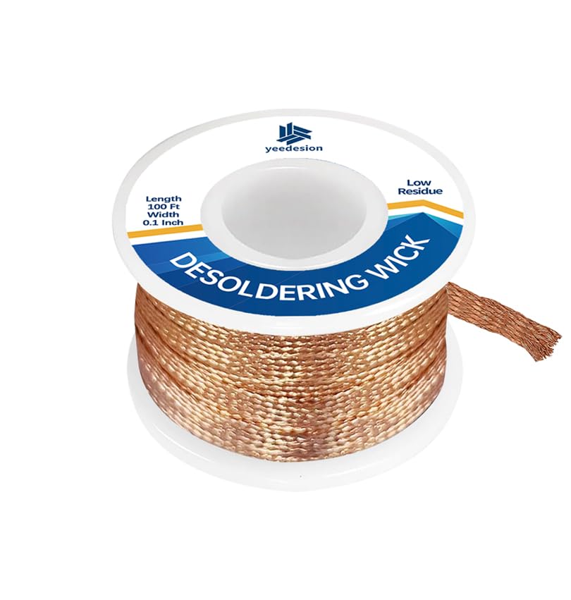 Solder Wick Braid 100Ft with Flux for Electronic Desoldering Wick Braid Remover Solder No-Clean Soldering Wick Used to Disassemble Electrical Components