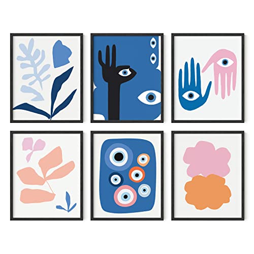 HAUS AND HUES Gallery Wall Art Set of 6 - Vintage, Abstract, Boho, Nature, Coastal and Aesthetic Posters for Room Decor (Evil Eye, 8x10, Unframed)