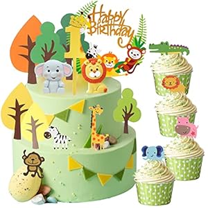Cake Topper 1. Geburtstag Tiere, Tortendeko Geburtstag 1 jahr für Junge Mädchen, Cake Topper Animal für Kinder, Cake…