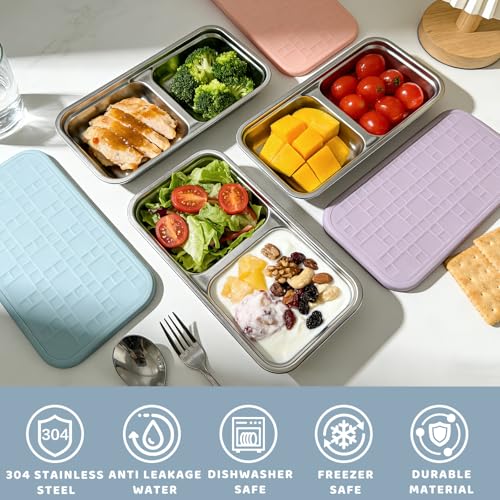 Image of 15 oz Snack Containers for Kids, Stainless Steel Lunch Box 3 Pack