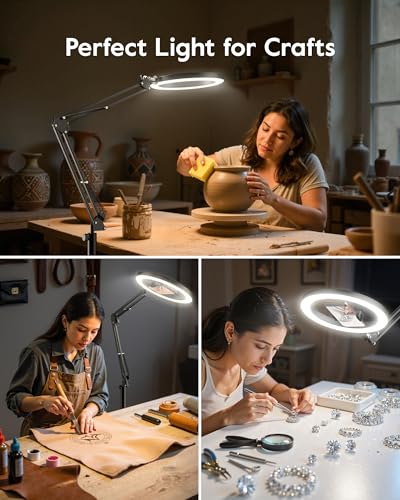 Image of Ring Light with Stand & Lockable Wheels, Ring Light Tripod for iPhone with Phone Holder for Video Recording, Overhead Phone Mount, 30 Lighting Combinations, Perfect for Crafts /Live Streaming /Tutorials