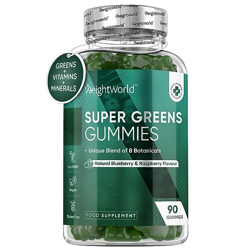 Super Greens Gummies - 90 Vegan Gummies - Blend of Botanicals with Essential Vitamins & Minerals - Natural Blueberry & Raspberry Flavour - for Energy & Immunity - Alternative to Super Greens Powder