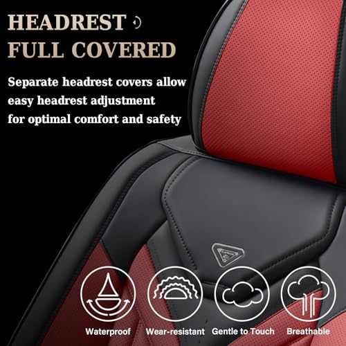 Image of Coverado Seat Covers, Car Seat Covers Front Seats, Leather Seat Covers for Cars, Automotive Seat Covers Car Seat Protector Car Seat Cushion Universal Fit for Most Sedans SUV Pick-up Truck(Burgundy)