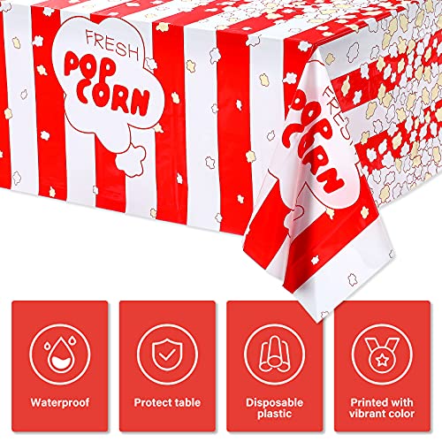 3 Pieces Popcorn Tablecloth Decorations Plastic Popcorn Table Cover Carnival Theme Party Tablecloth For Carnival Party, Circus Themed, Movie Night Birthday Party Supplies, 54 X 108 Inch #TOP2