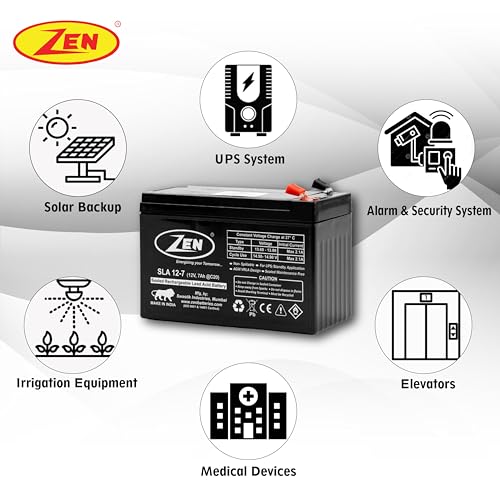 Zen 12 Volt 7 Ah SMF VRLA UPS Rechargable Battery for Spray Pumps, Sprayer, Office Equipments & Devices - Image 4