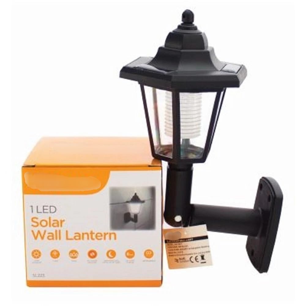 BargainsMania 2 x Led Solar Power Wall Lantern Lamp Sun Lights Black Outdoor Wall Mount Garden - Light Source: 1 High-Brightness White LED - Size: 12.5 x 12.5 x 21.5cm