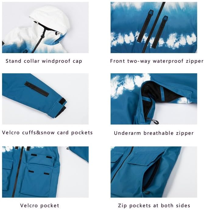 Miniatura 5 de Chaqueta de esquí para hombre, chaqueta de nieve impermeable para snowboard, chaqueta de nieve aislada a prueba de viento con capucha cálida