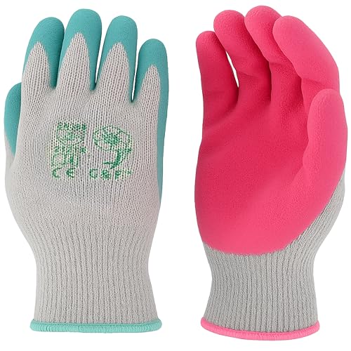 G & F Products Gardening Gloves for Women – 12 Pairs of Breathable Rubber Coated Yard Garden Gloves with Non-Slip Grip – Outdoor Protective Work Gloves, Rose Pink & Jade Green, Large.