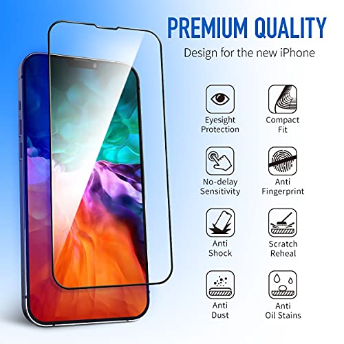 Image of MOCOLL Anti Blue Light Glass Screen Protector for iPhone 13 /13 Pro 6.1 Inch Full Coverage Tempered Glass Screen Cover Saver 9H Hardness 2.5D Edge Scratch-resistant Bubble Free