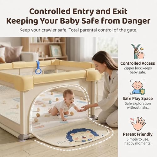 Image of StarAndDaisy Play Pen for Baby for 0-5 Years 150 x 180 cm Baby Play Area Indoor Setup with Safety Lock & Anti-Fall Grasp System | Breathable Play Pen for Kids Indoor - Yellow