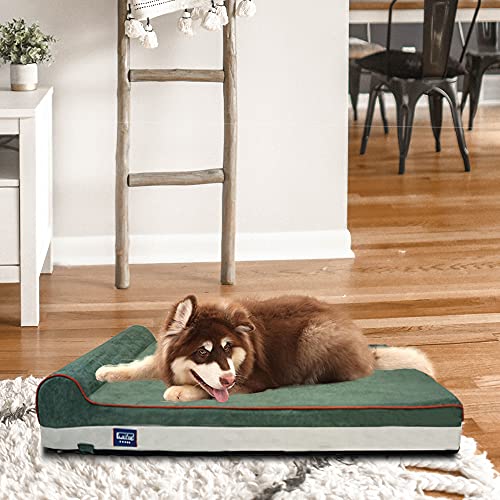 Image of Laifug Orthopedic Dog Beds for Large Dogs,4.5 inch Memory Foam Dog Beds,Durable Water Proof Liner Removable and Washable, Nonskid Bottom, Dark Green 46 inchx28 inchx4.5 inch