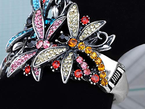 Alilang Silvery Tone Shiny Colorful Crystal Rhinestones Flying Dragonfly Firefly Insect Cuff Bangle Bracelet3