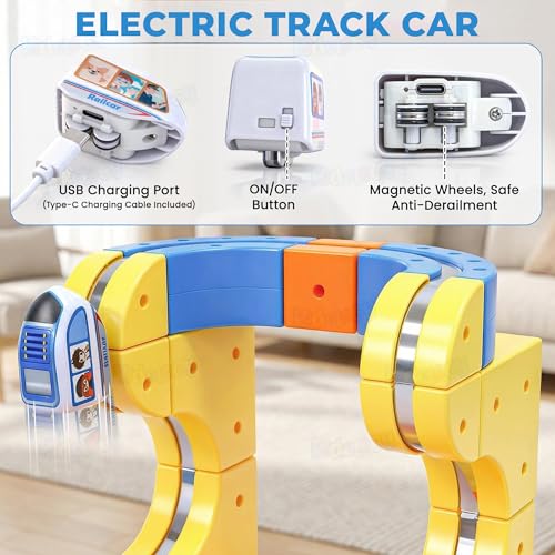Image of Kidology Magnetic Train Track Set for Kids | 70-Piece Flexible 3D Magnetic Monorail with Motorized Train | DIY Gravity-Defying Race Track Toy for STEM Learning | Gift for Boys & Girls