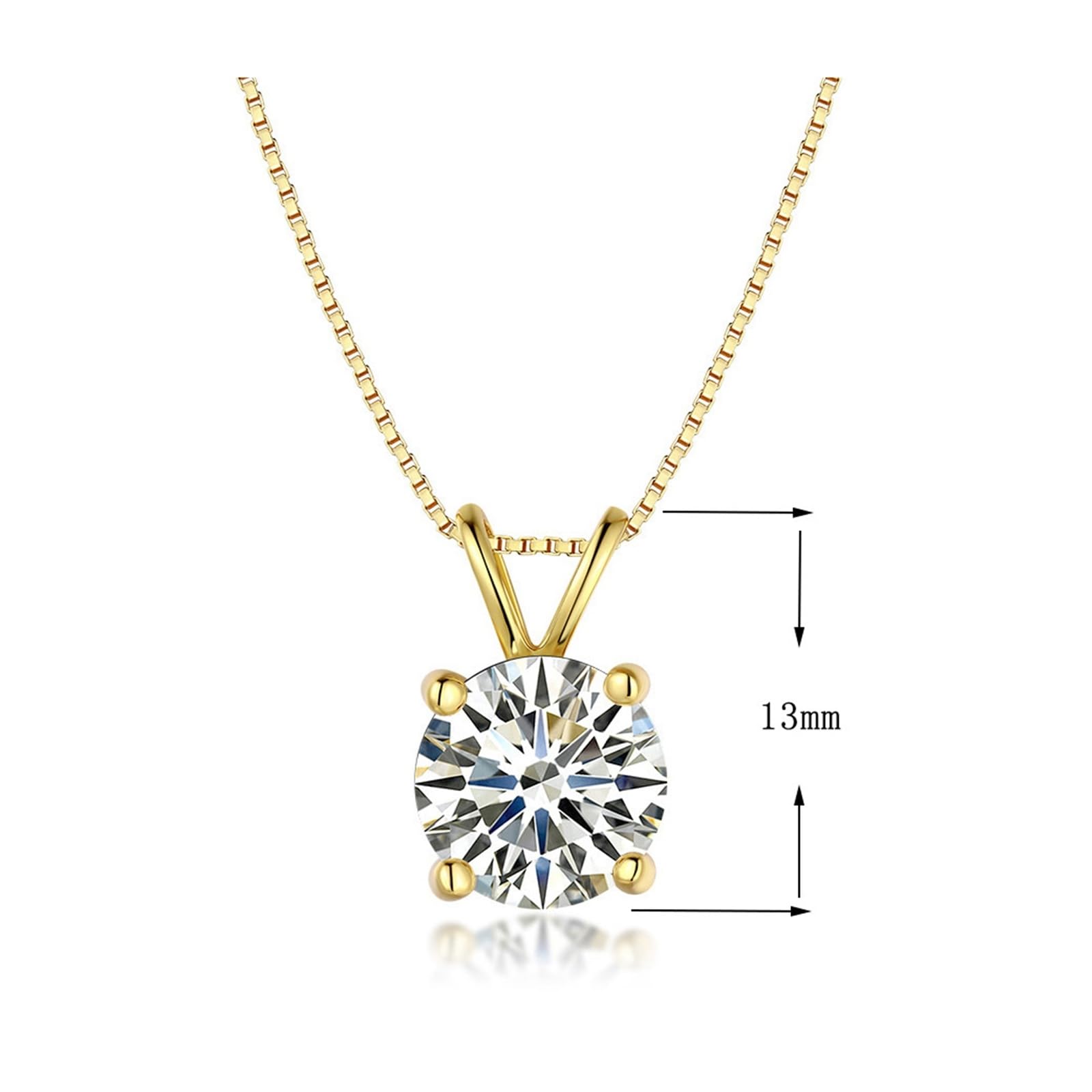 Wycian Statement - Collana in oro giallo da donna con moissanite bianca, collana solitaria minimalista a 4 denti con ciondolo, 45 cm