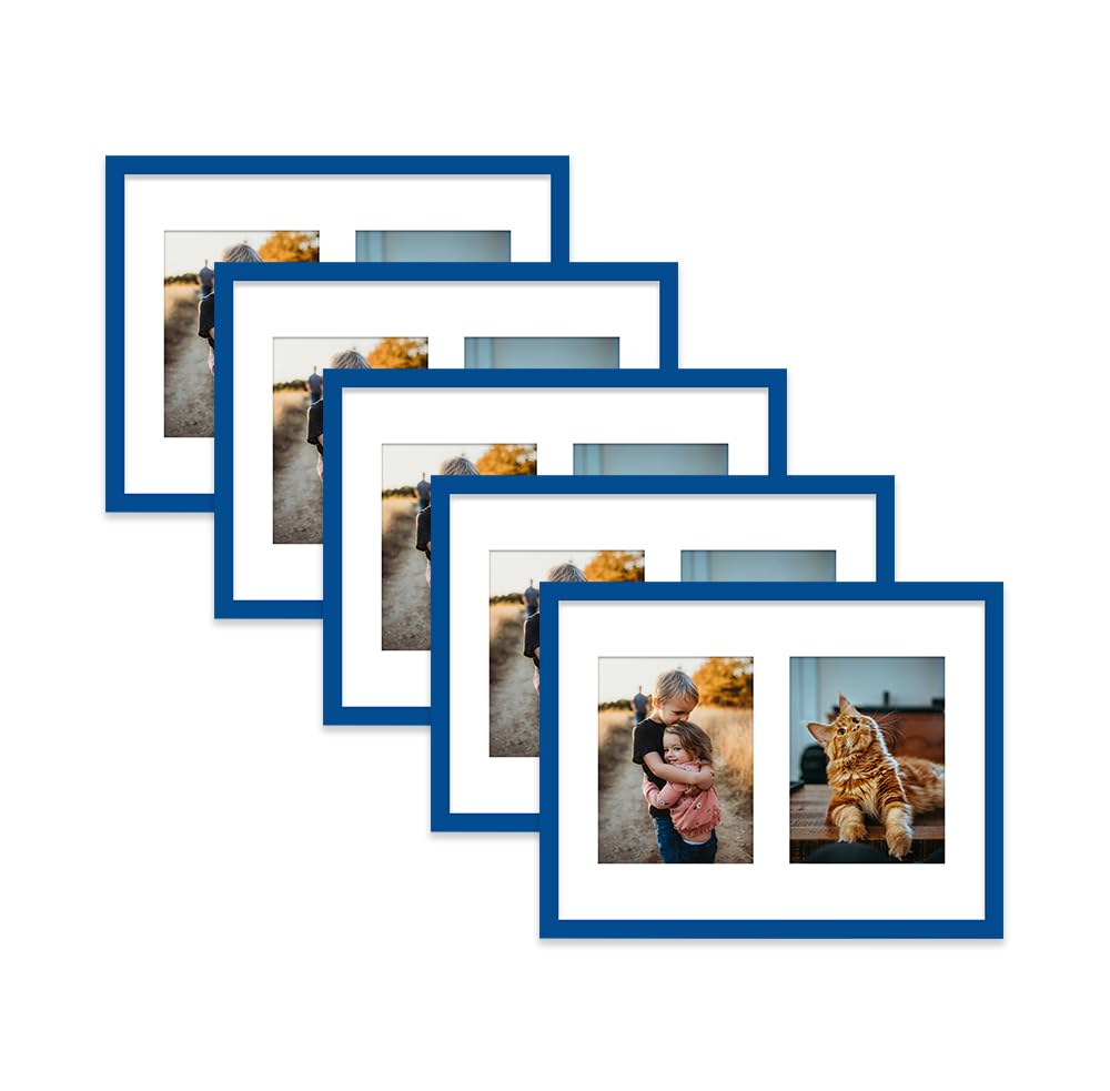 Blue Multi Photo Frame - Holds 2 x 8x6 Pictures, Family Collage Picture Frame for Wall Display, 16x12 Frame size, Set of 5