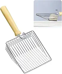 Pazinha Higiênica Coletora Coco Fezes Caca Excrementos Cachorro E Gato Filtra Grãos de Areia Malha em Aço Inox Cabo de Madeira