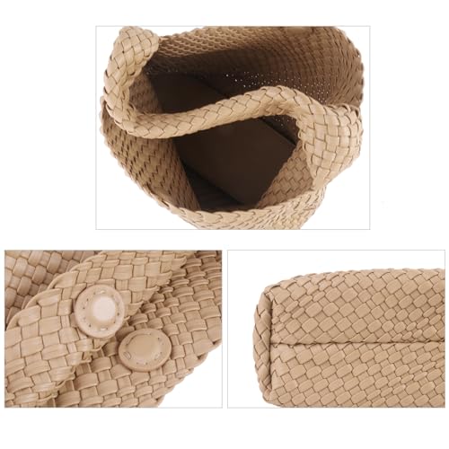 Image of Woven Tote Bag for Women with Purse, Vegan Leather Hobo Bags Large Handmade Underarm Shoulder Bag