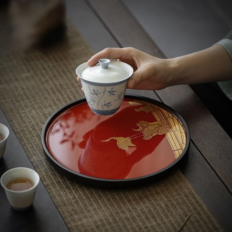 Bandeja de servir de madera maciza de estilo chino, bandeja decorativa pequeña del palacio Fenghong para té y ocasiones festivas, acabado de laca de imitación, perfecto para el hogar y regalos