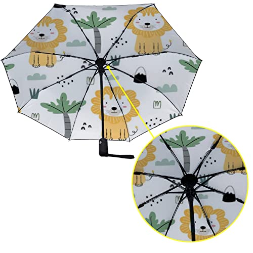 Cartoon Animal Lions And Trees Automatic Folding Umbrella Double Layer Windproof Travel Umbrellas Compact Portable For Women Men Rain Outdoor #TOP2