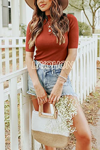 LIYOHON Womens Tops Dressy Casual Mock Turtleneck Business Short Sleeve T Shirts Going Out Tops 2025 - Image 3