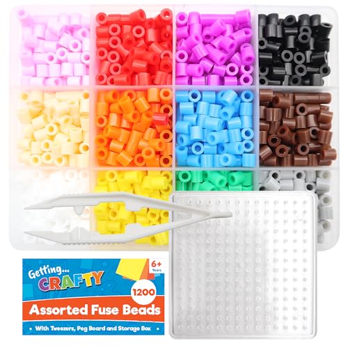 SOL 1,200pk Assorted Fuse Beads Kit with Tweezers and Peg Board for DIY Crafting - Vibrant Iron Beads for Kids - Creative Craft Set for Skill Development, Fine Motor Skills & Fun DIY Projects