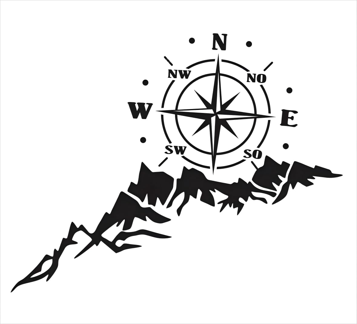 WENINETIES Car Decals for VW T4 Transporter, Stickers Car Styling Accessories Auto Graphics Mountain Compass Cool Hood,Black